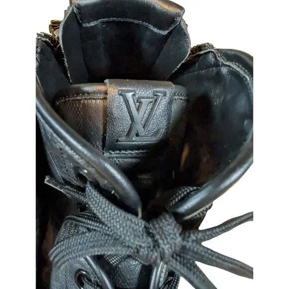 LOUIS VUITTON LV Damier High Top Sneakers Double Zip Black 9.5 Lace Up - Picture 11 of 14